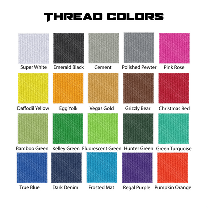 Chart displaying various thread color swatches with corresponding names.